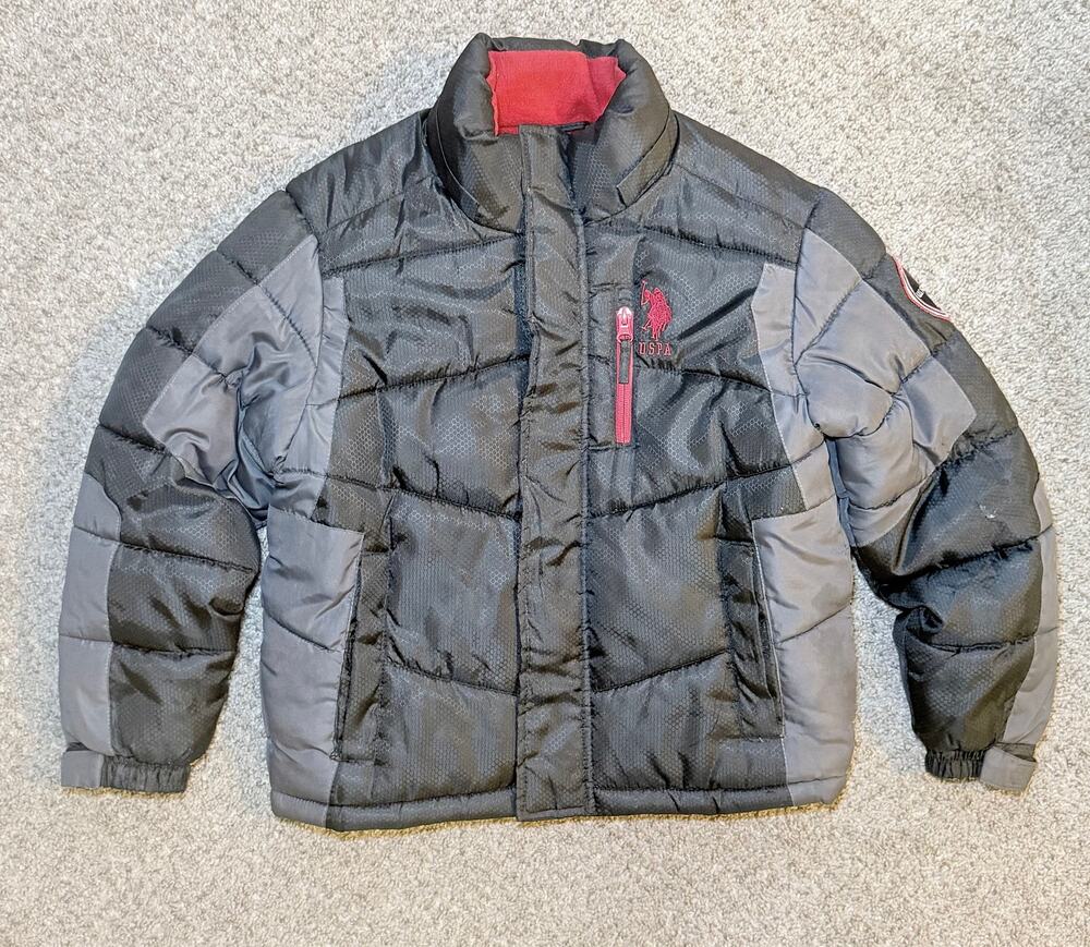 U.S. Polo Assn Boys Puffer Jacket Size 7 Black Red